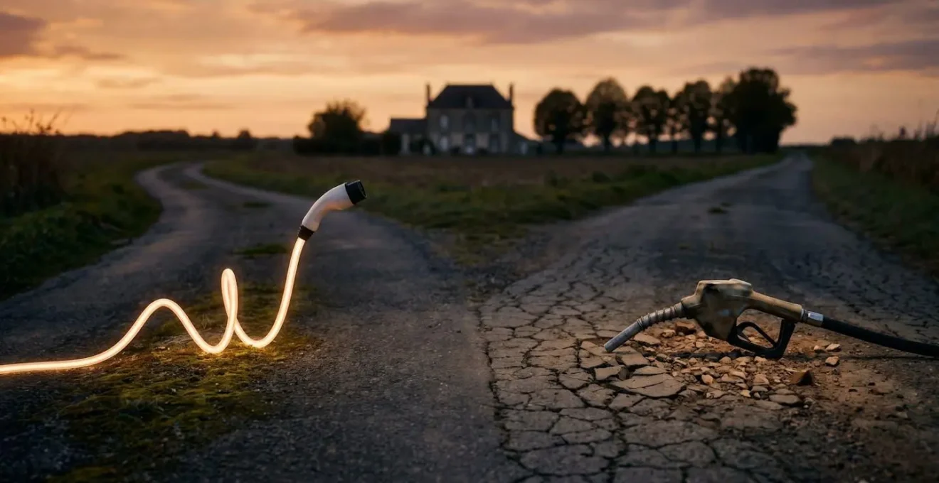 Illustration symbolique du dilemme financier entre voiture électrique et thermique pour un automobiliste français en 2024